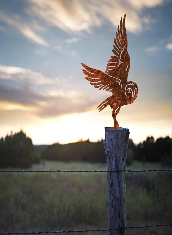 LUMINZENLUX Rusty Metal Owl Garden Ornament - Flying Owl Statue for Outdoor Decor, Fence Decoration with Mounting Screws, Vintage Rustic Bird Sculpture for Yard, Patio & Lawn - Image 3